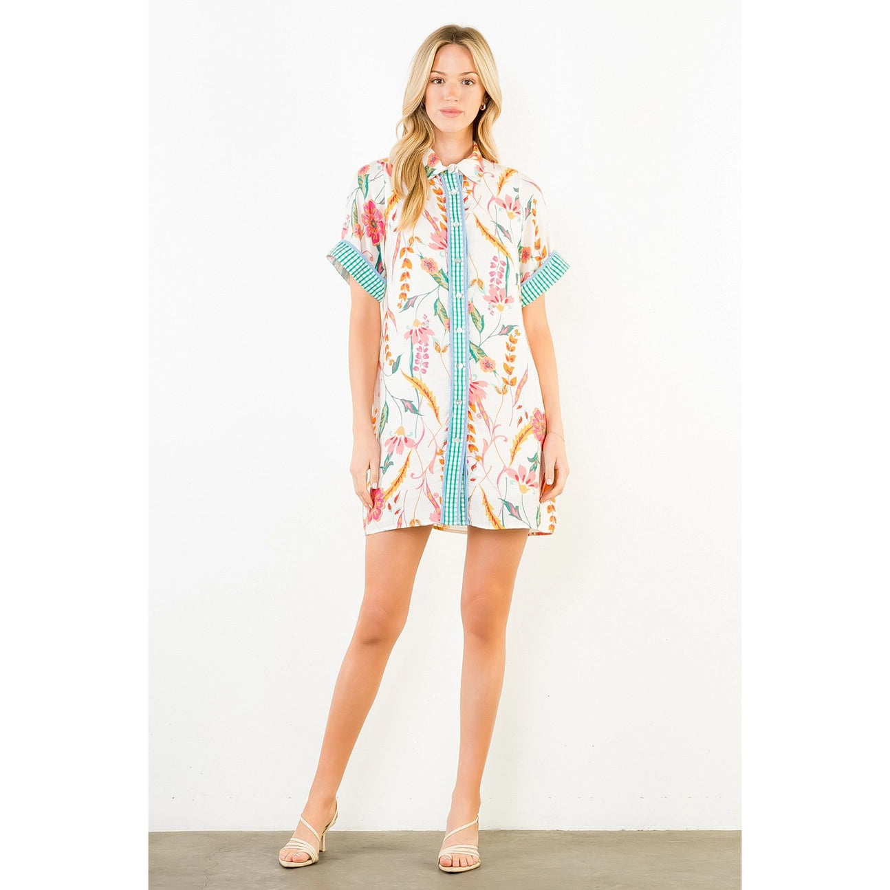 FLORAL PRINT COLLARED DRESS