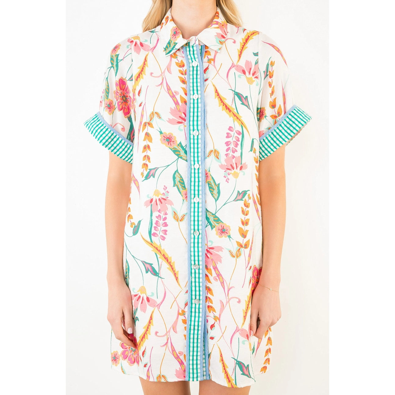 FLORAL PRINT COLLARED DRESS