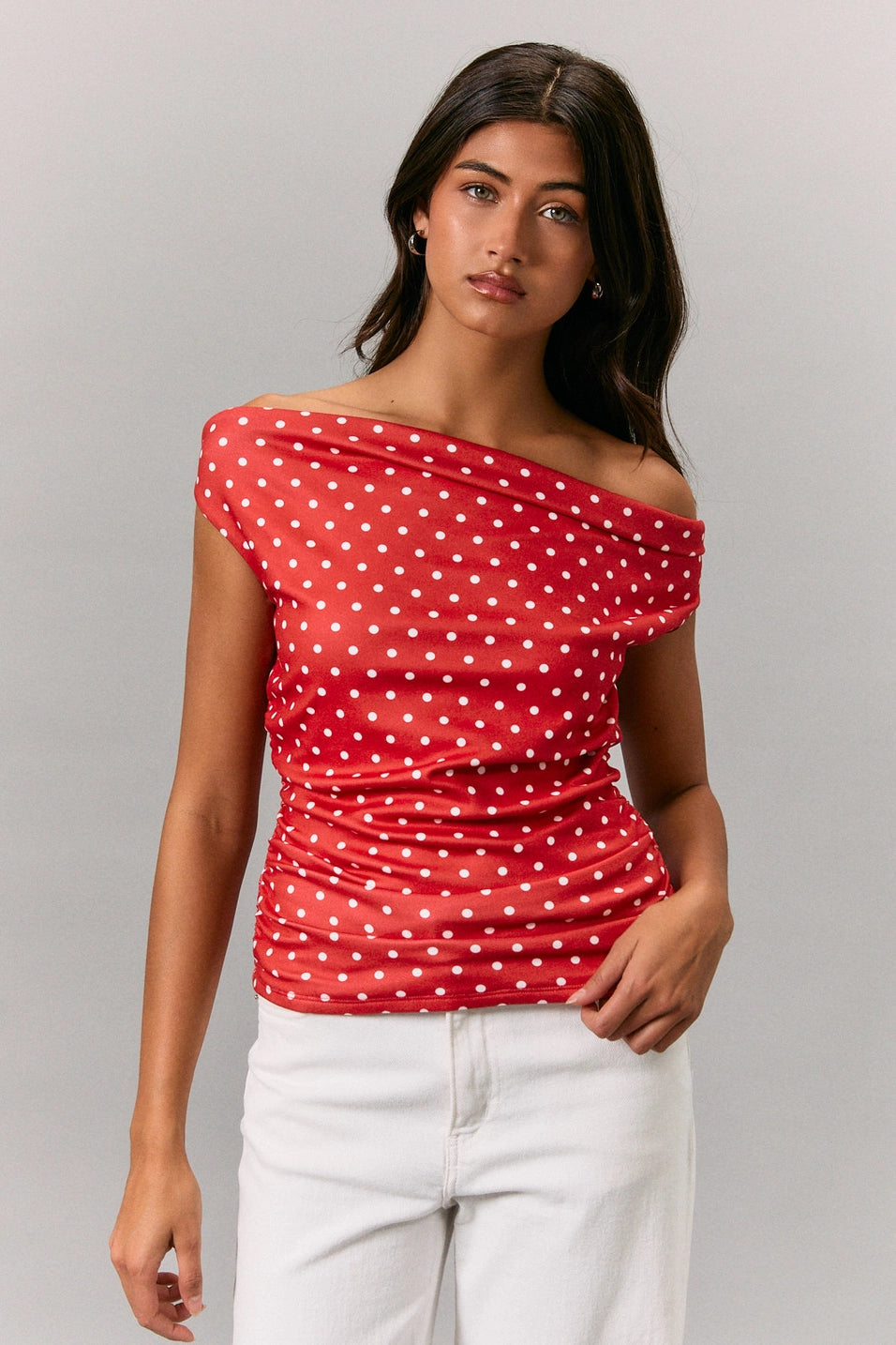 OFF SHOULDER POLKA DOT TOP