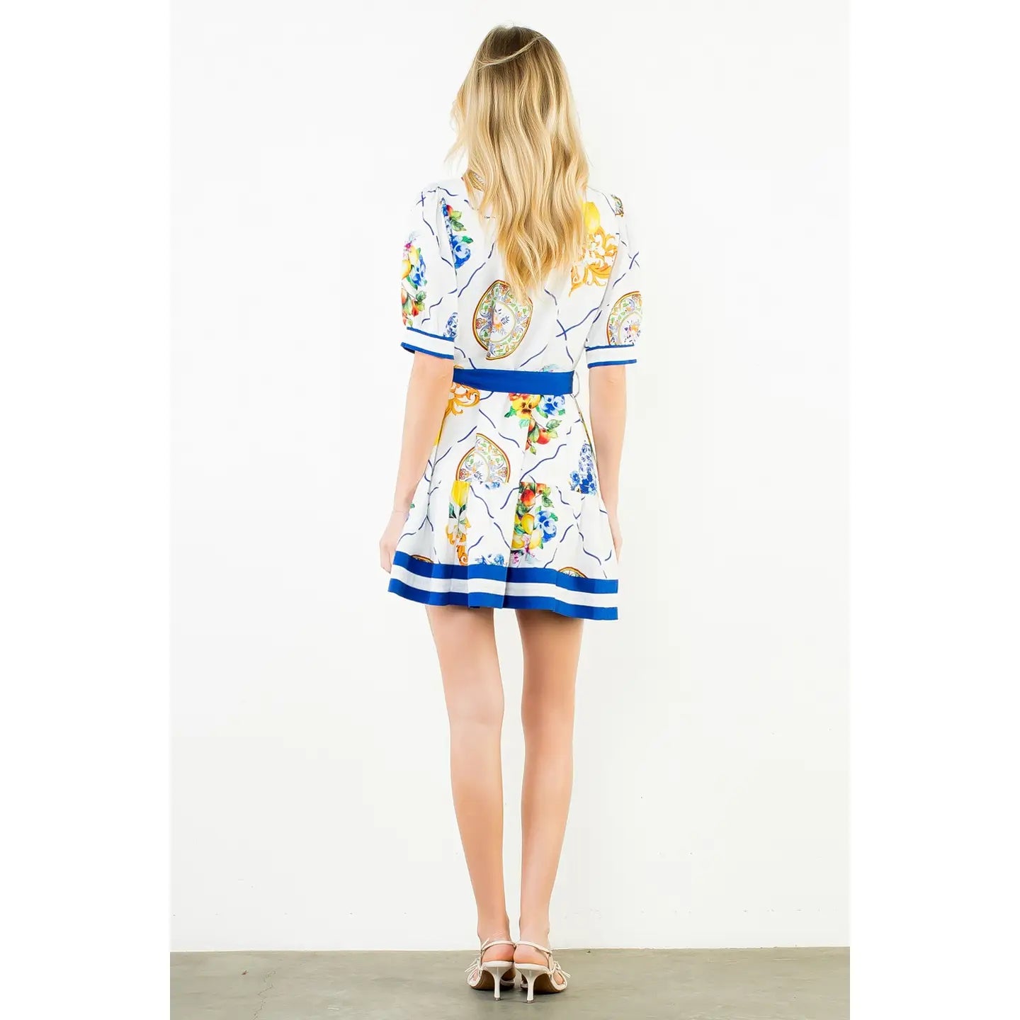 BUTTON FRUIT PRINT DRESS WITH TIE WAIST
