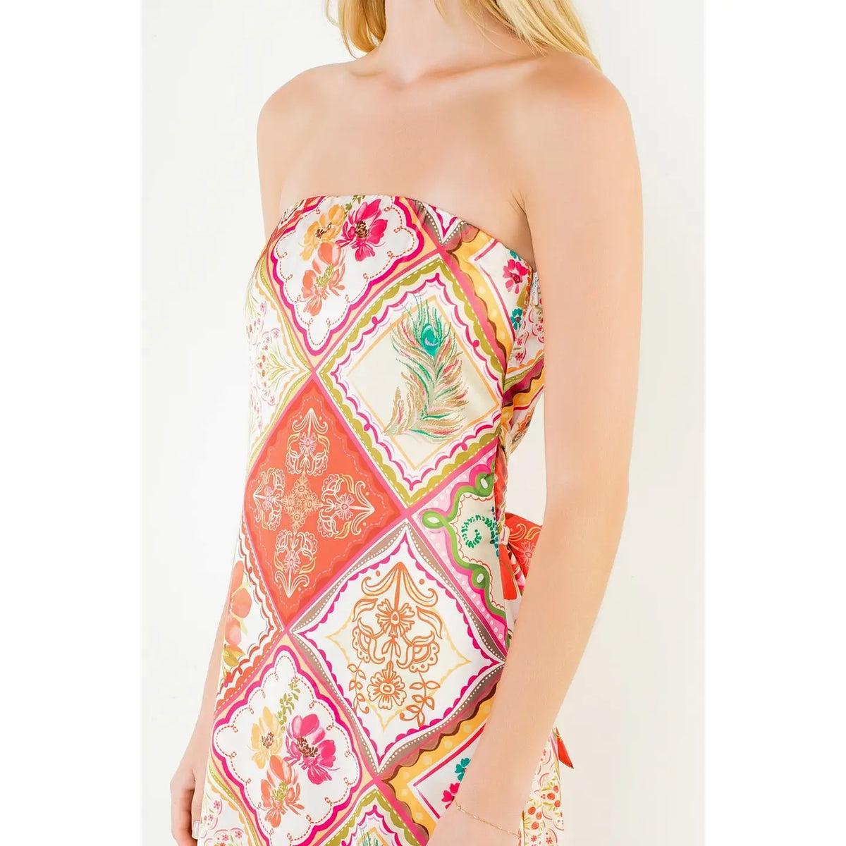 STRAPLESS FLORAL DRESS WITH TIE BACK