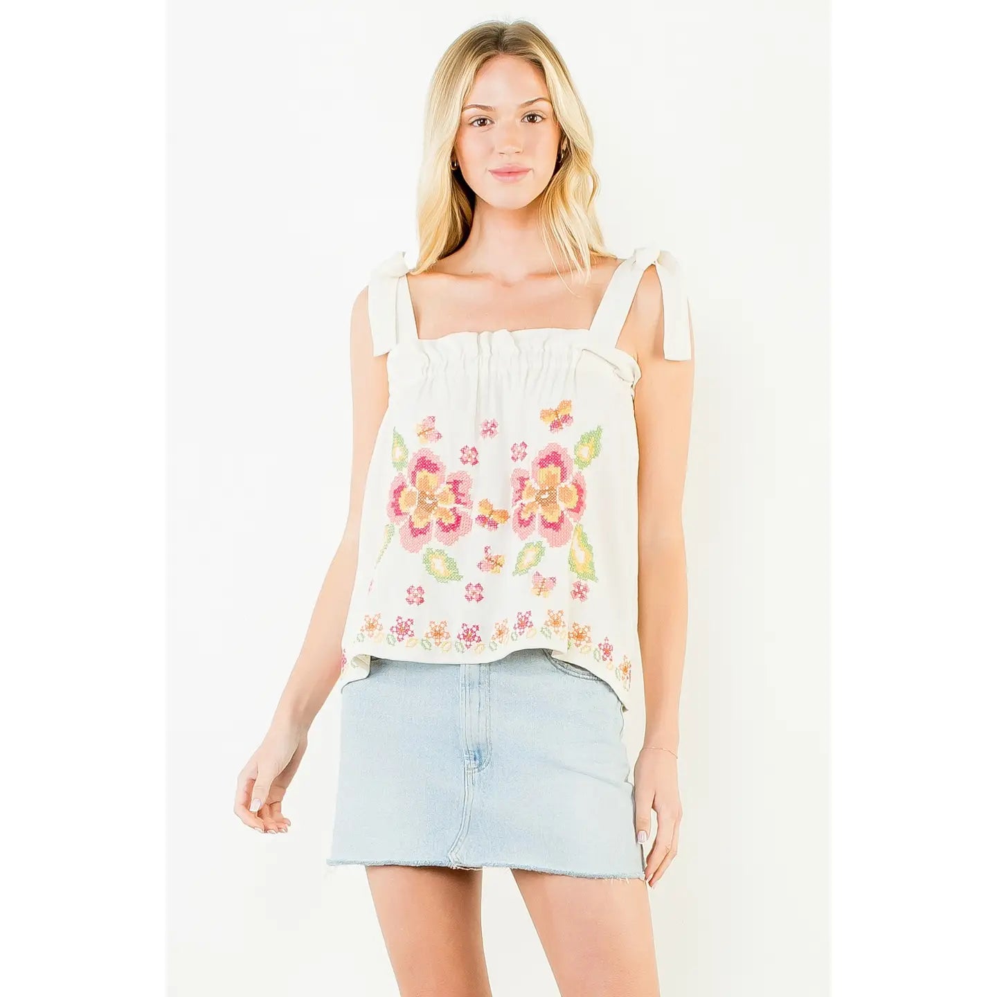EMBROIDERED SELF TIE TANK