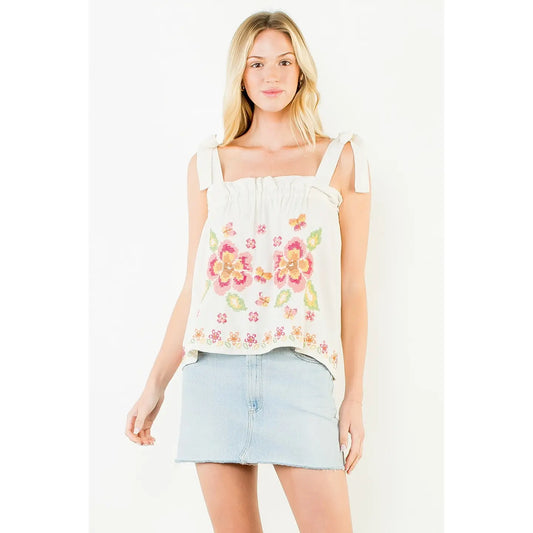 EMBROIDERED SELF TIE TANK