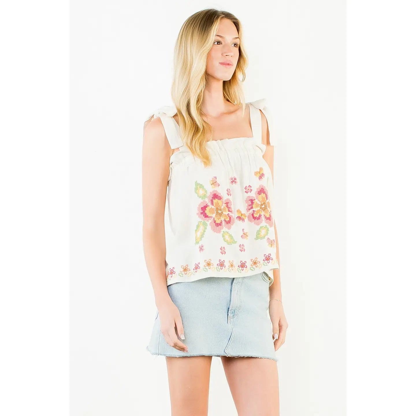 EMBROIDERED SELF TIE TANK