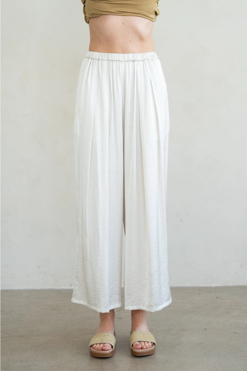 TEXTURED SATIN ELASTIC WAIST PANTS