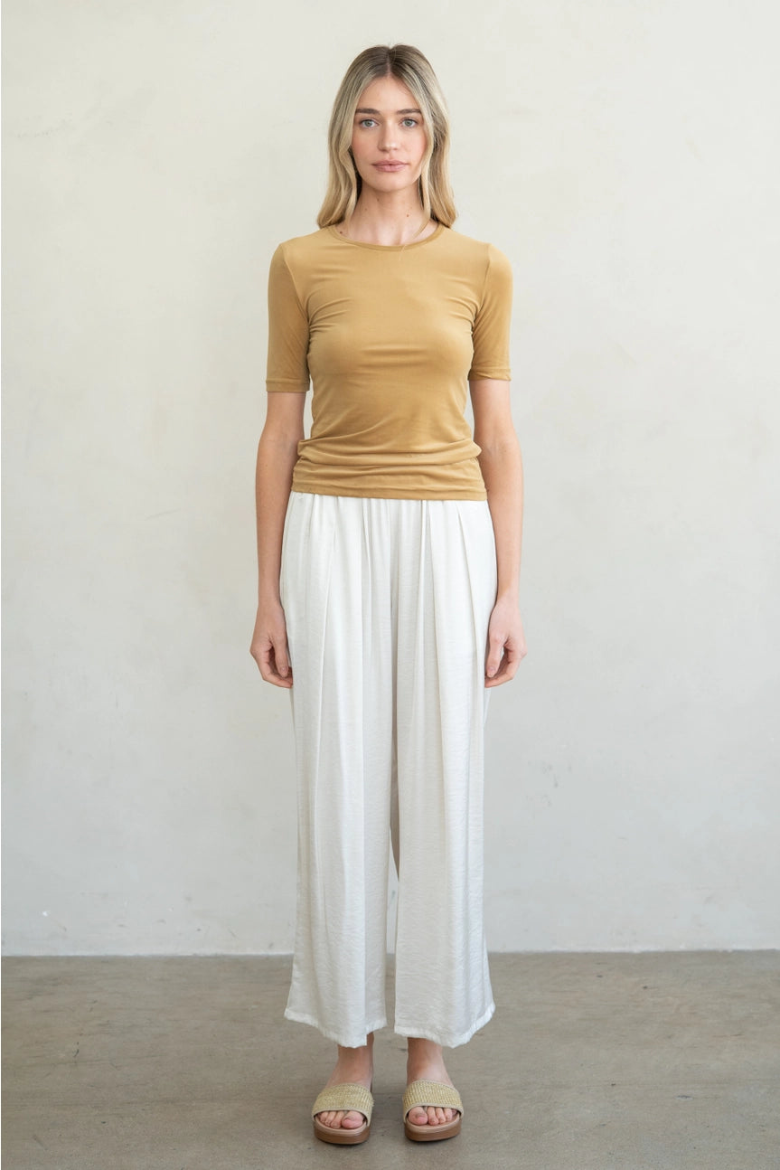 TEXTURED SATIN ELASTIC WAIST PANTS