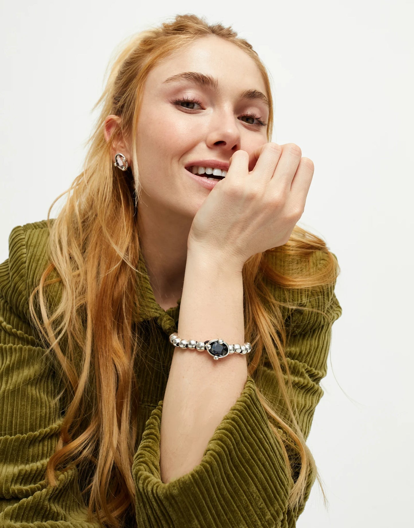 SER DESLUMBRANTE SILVER BEADED BRACELET BLK CRYSTAL