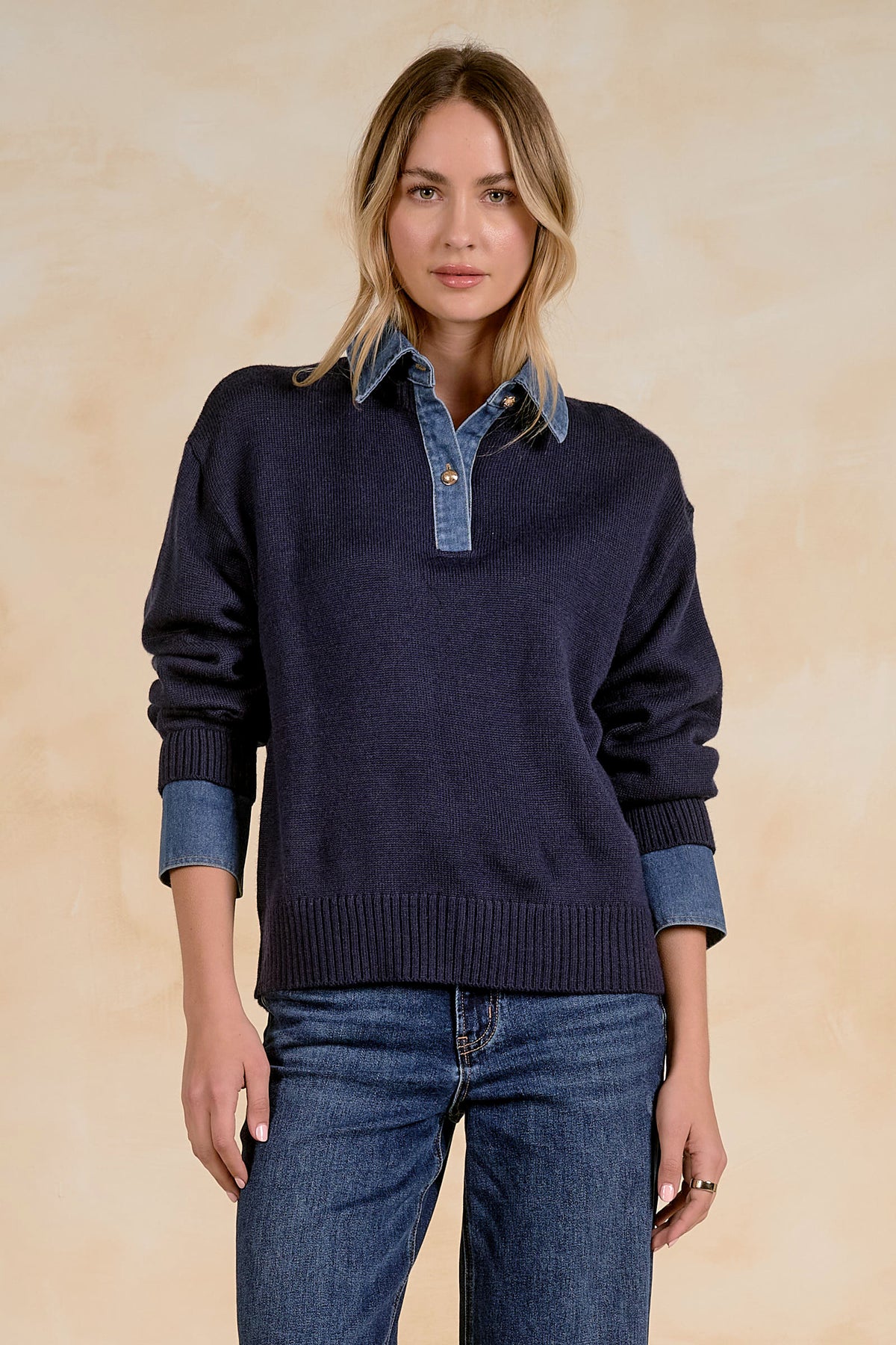 DENIM COLLAR SWEATER