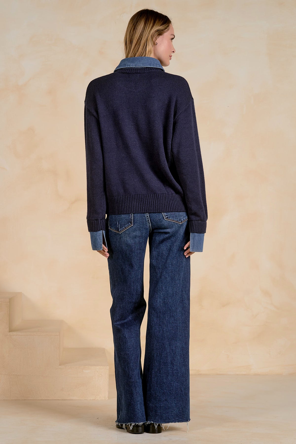 DENIM COLLAR SWEATER