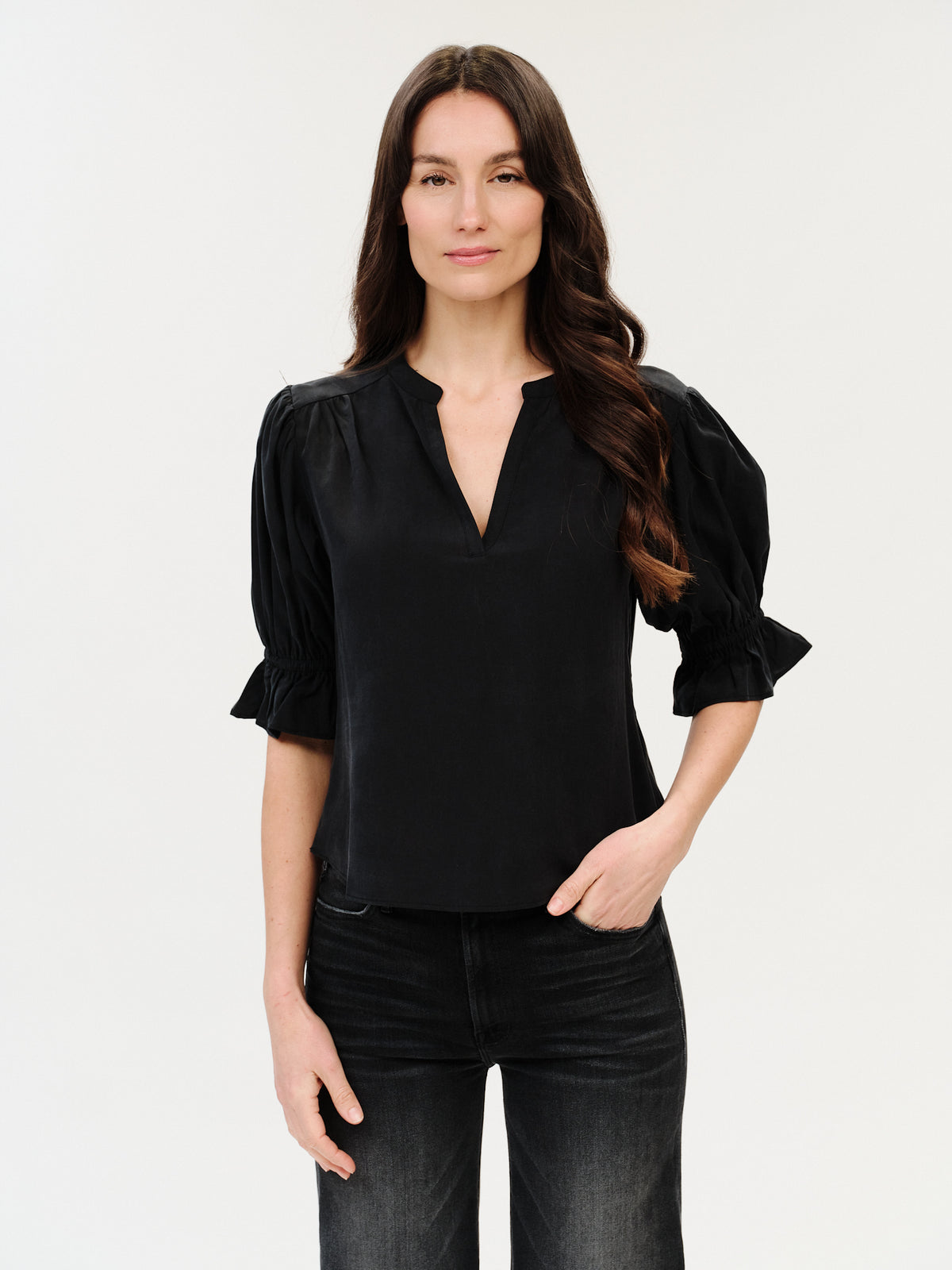 JOSIE V-NECK FLUTTER SLEEVE TOP