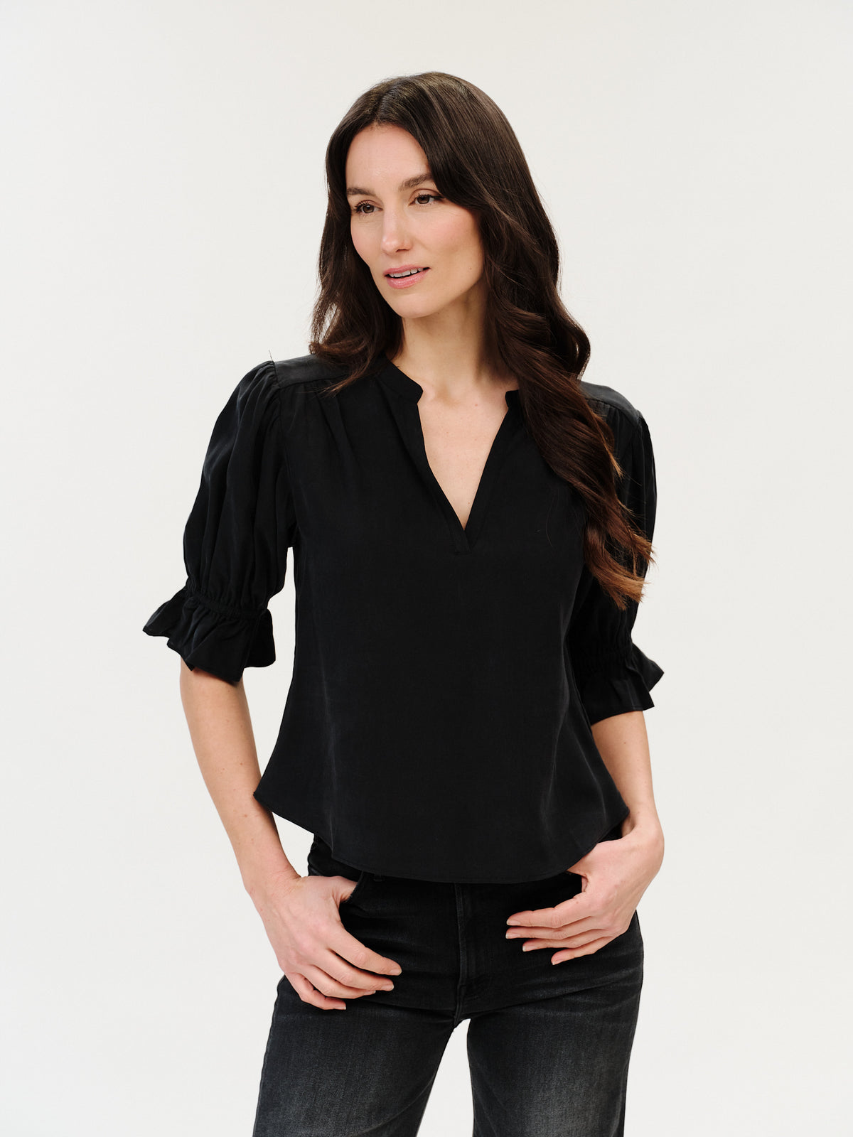 JOSIE V-NECK FLUTTER SLEEVE TOP
