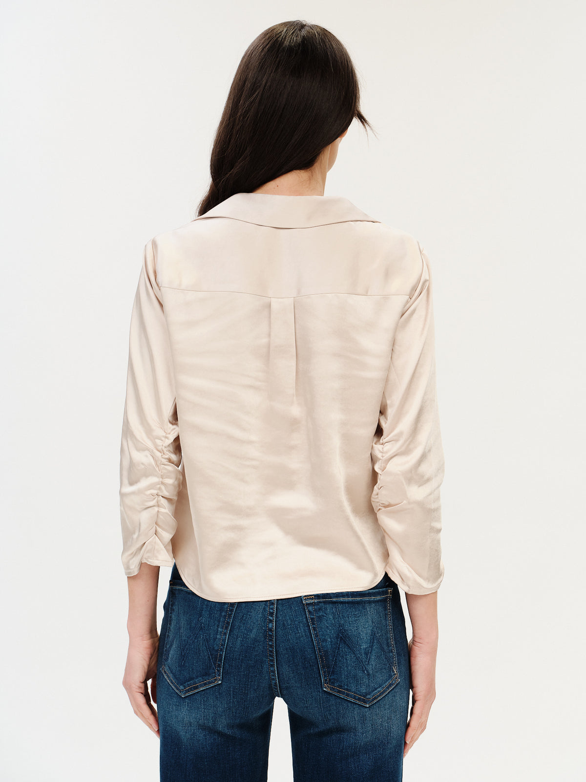 DESSI RUCHED SLEEVE BUTTON DOWN