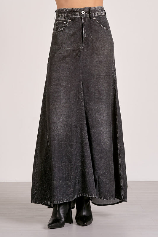 GREY WASHED MAXI SKIRT