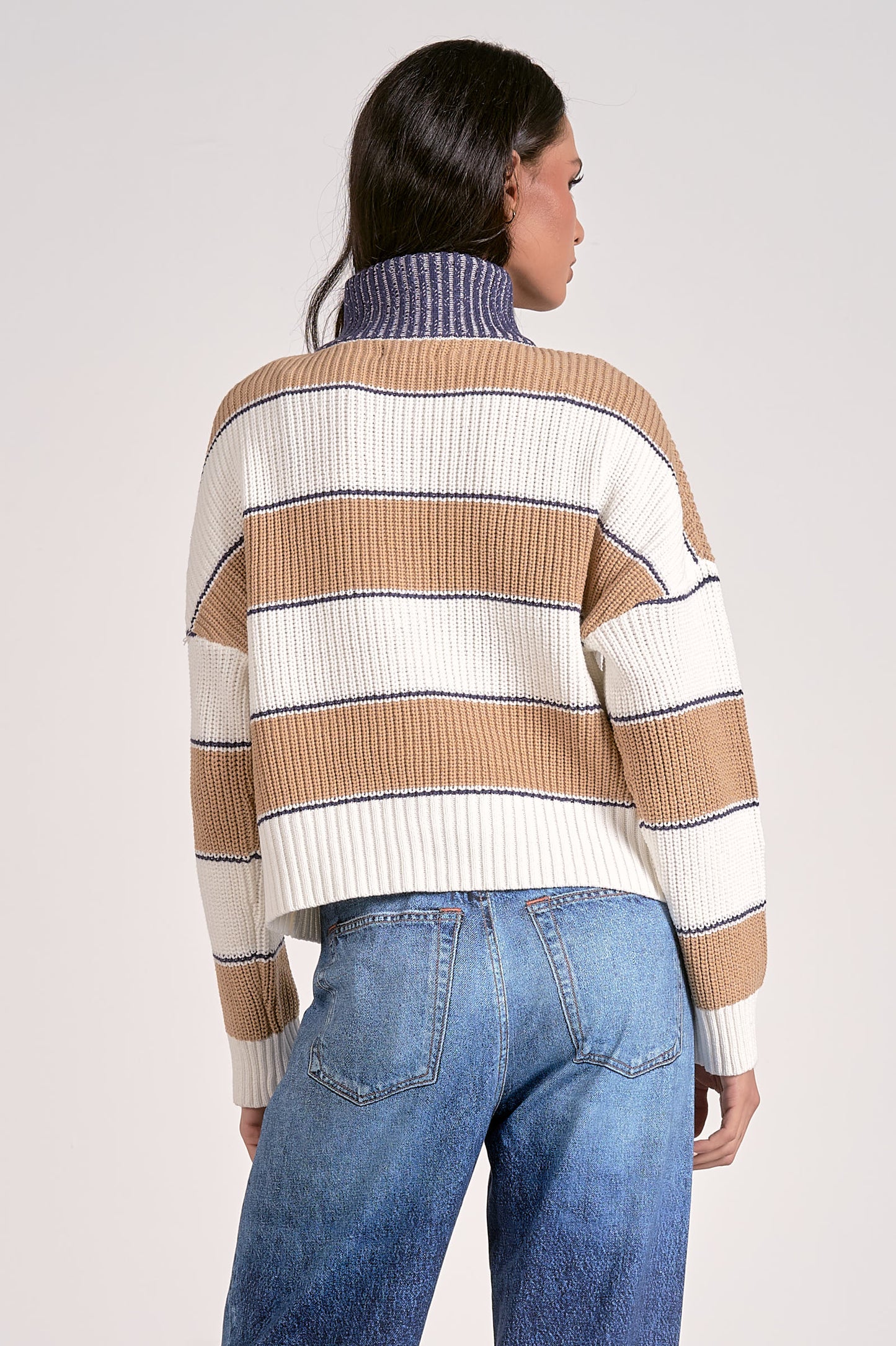 CAMEL & DENIM STRIPE SWEATER