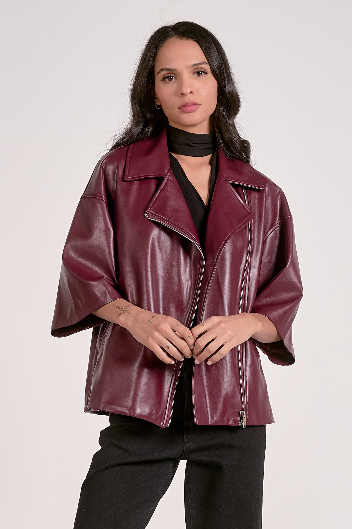 FAUX LEATHER OVERSIZED JACKET