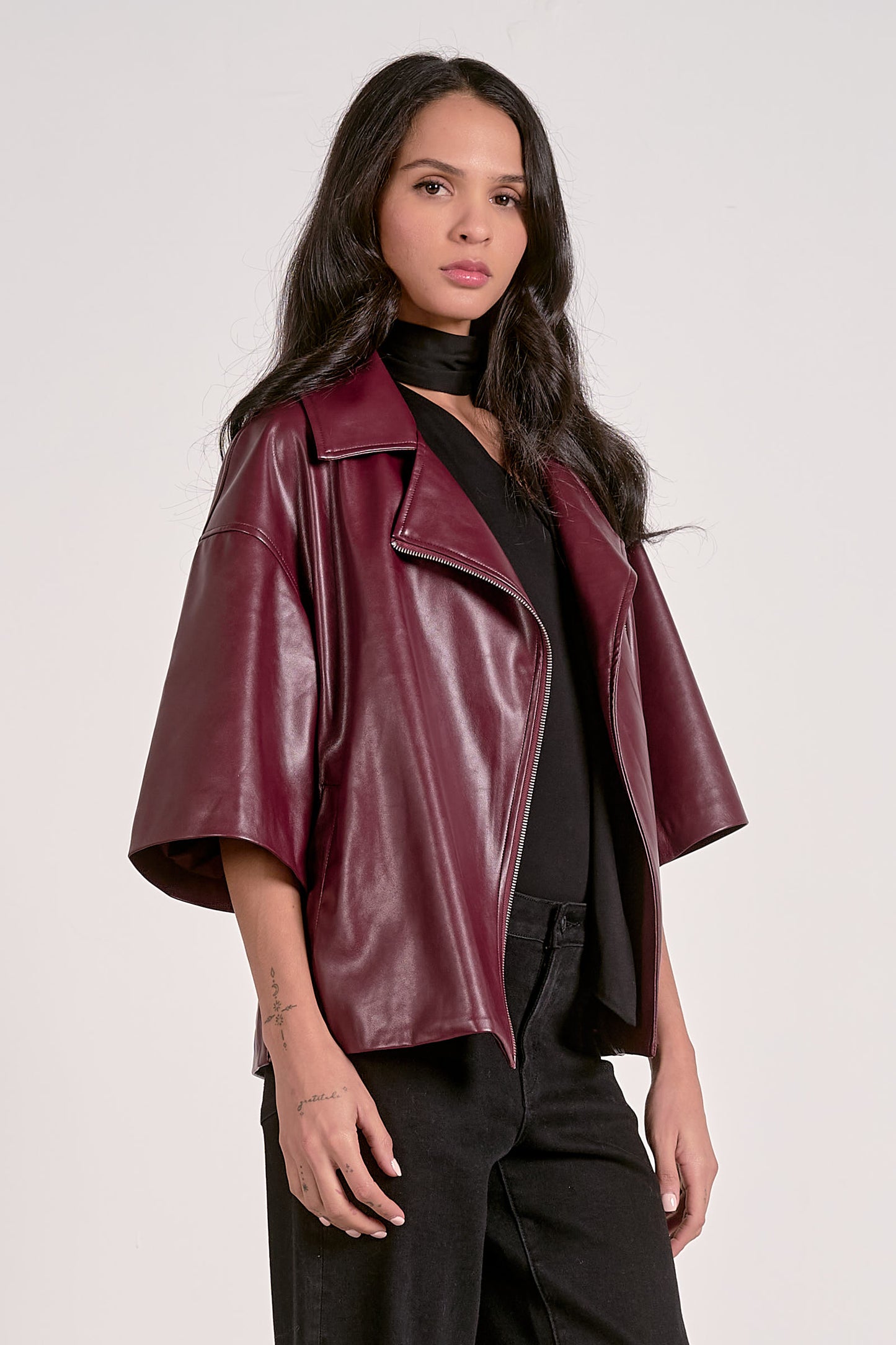 FAUX LEATHER OVERSIZED JACKET