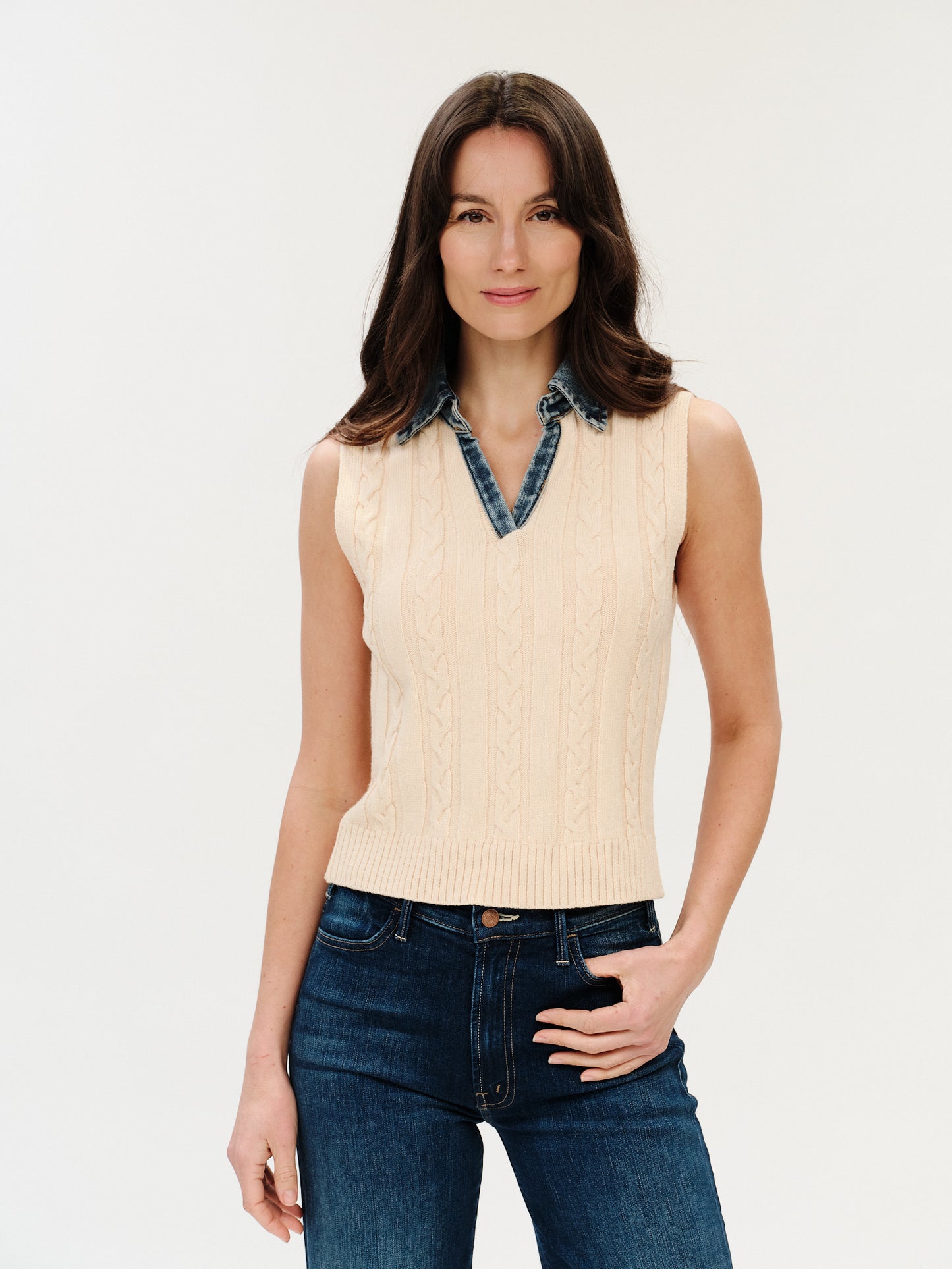 MONICA DENIM COLLAR VEST