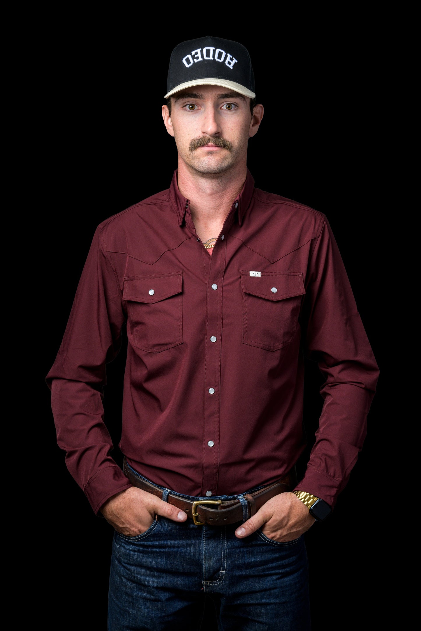 MAROON LONG SLEEVE SNAP SHIRT