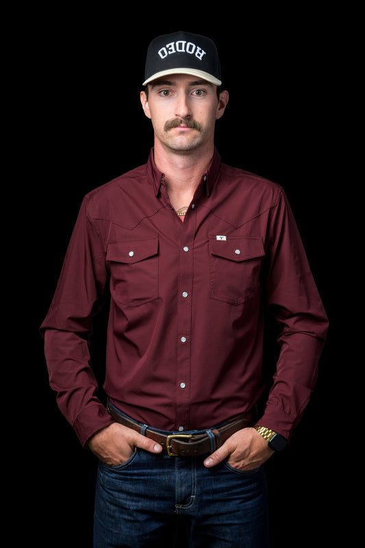 MAROON LONG SLEEVE SNAP SHIRT