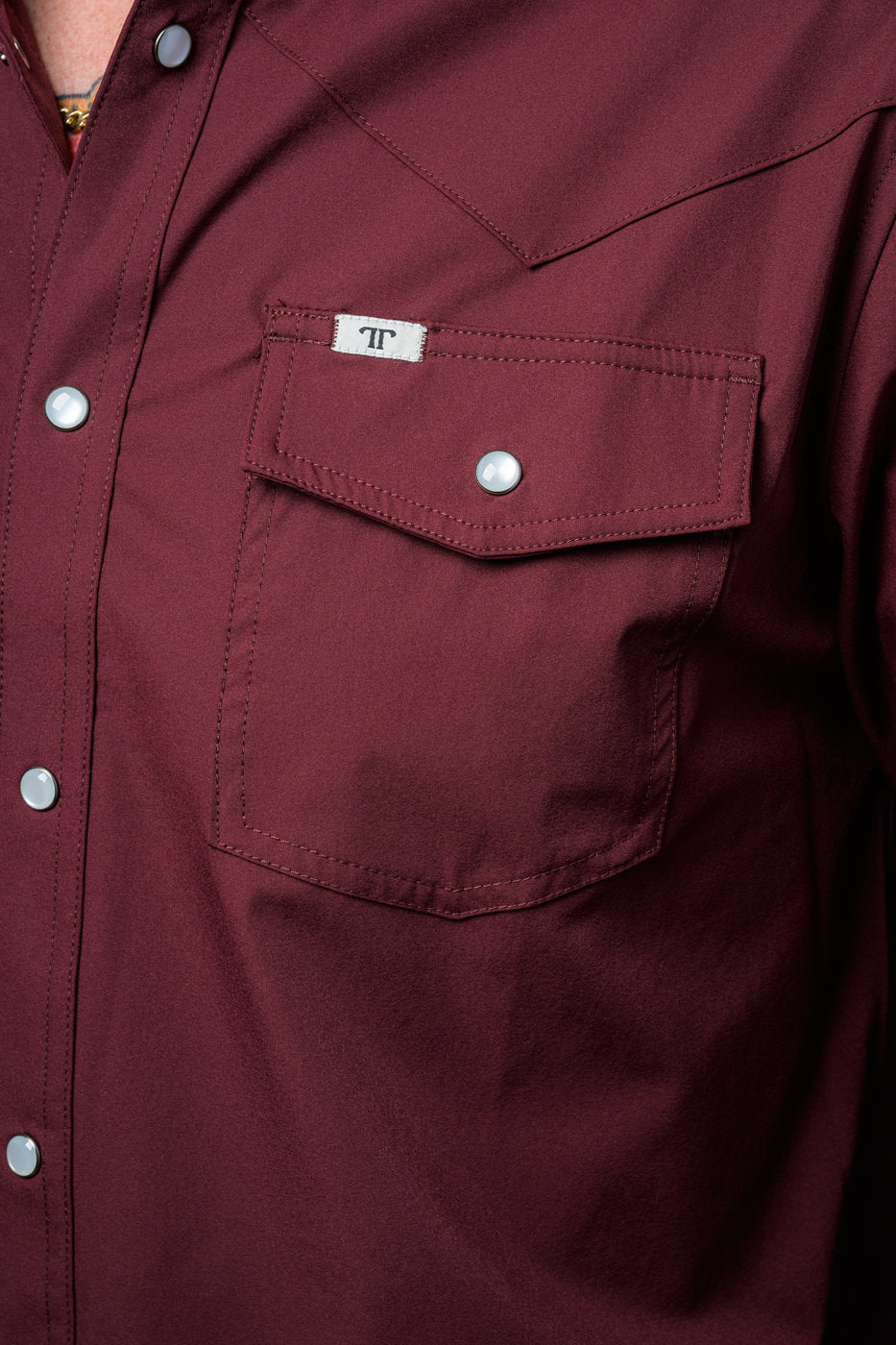 MAROON LONG SLEEVE SNAP SHIRT