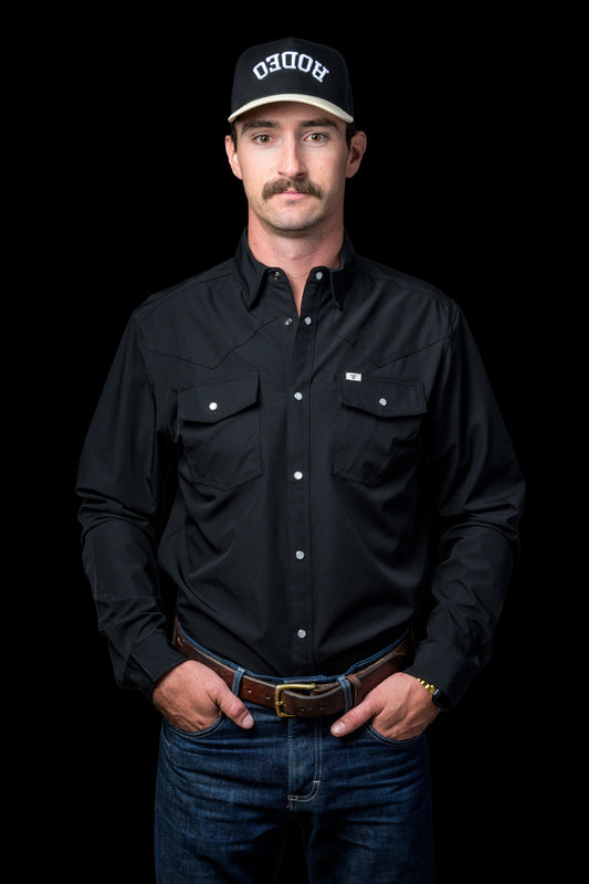 BLACK LONG SLEEVE SNAP SHIRT