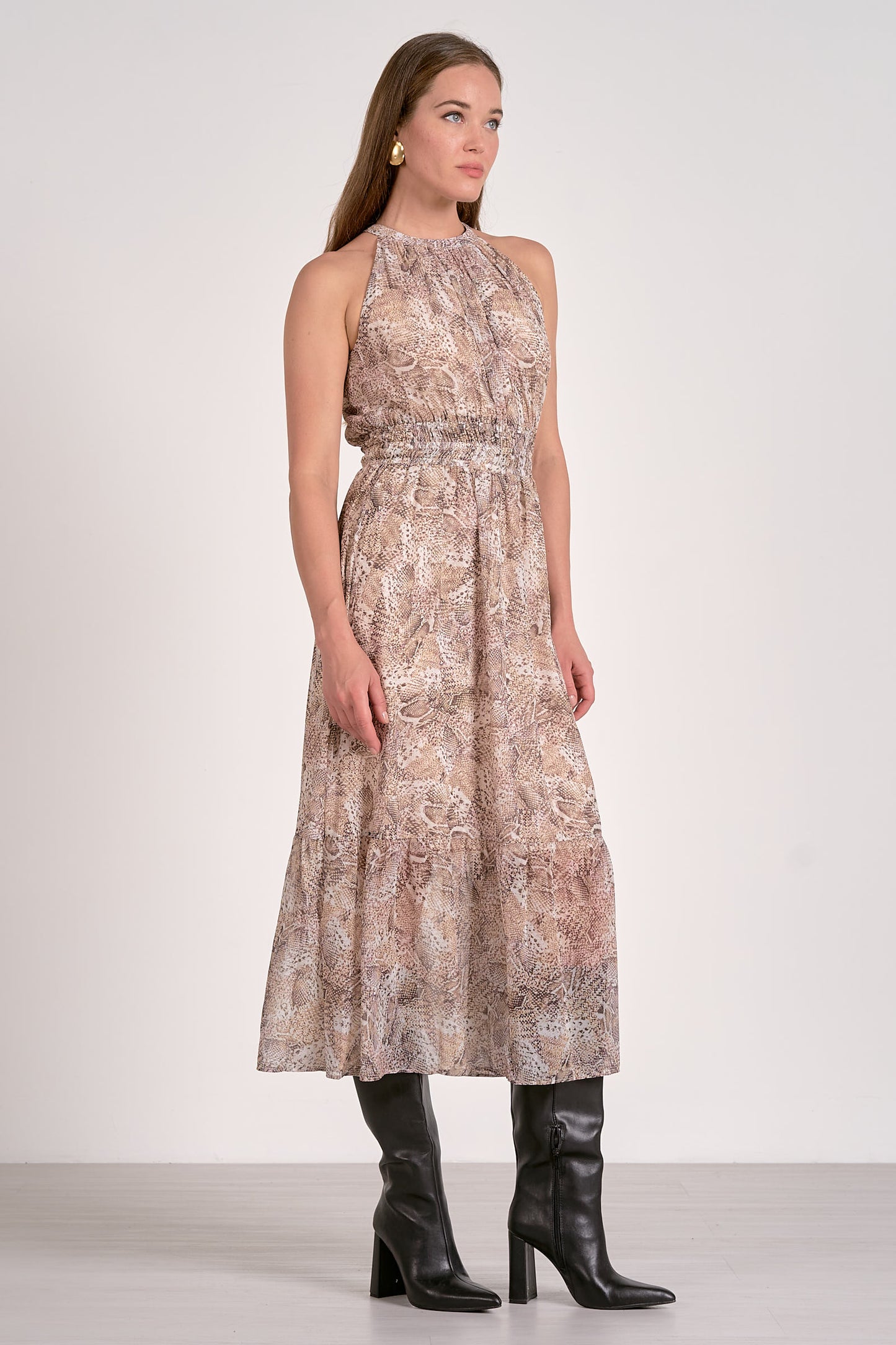 NATURAL SNAKE MIDI DRESS