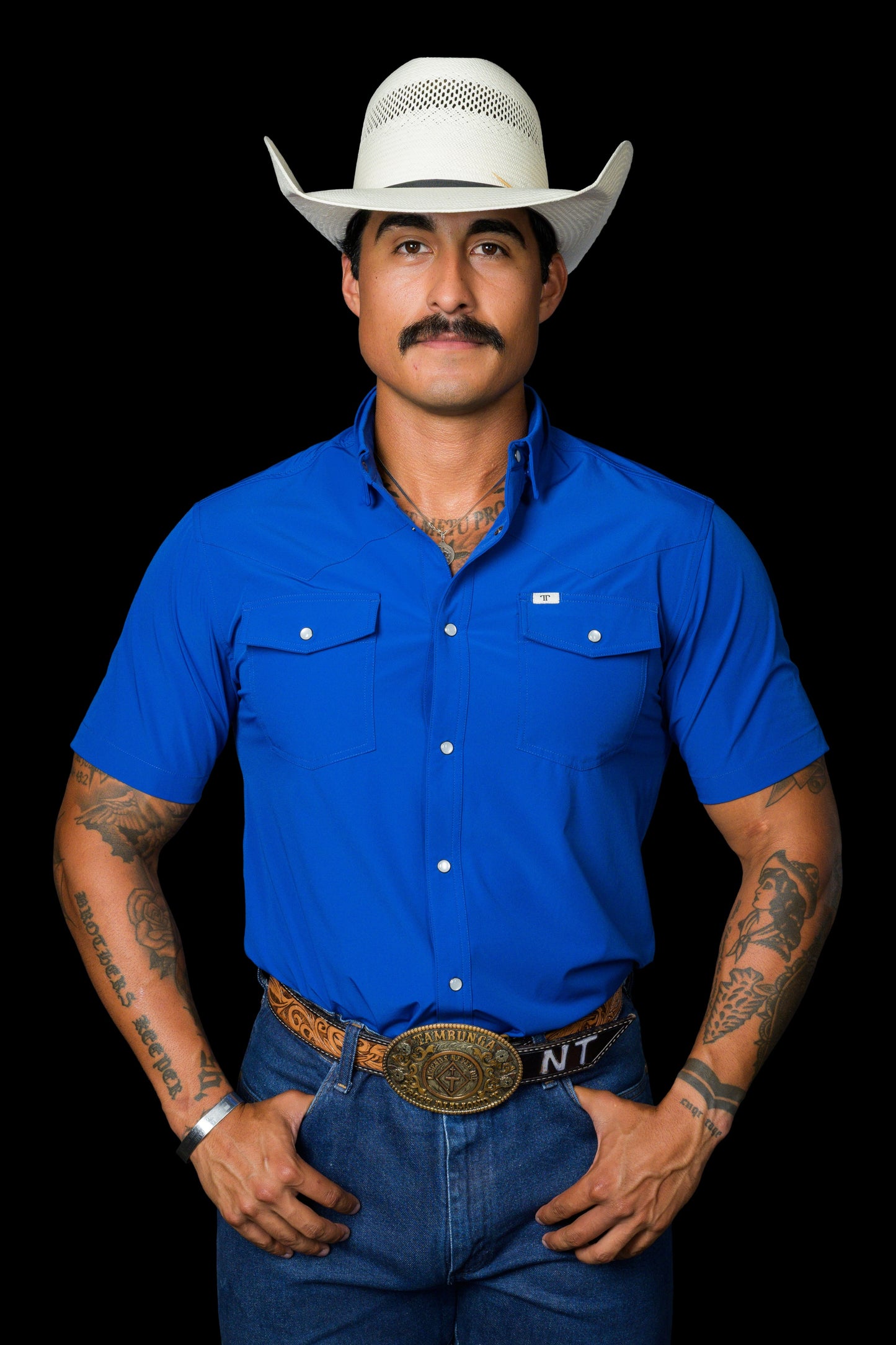 COBALT SHORT SLEEVE PEARL SNAP SHIRT